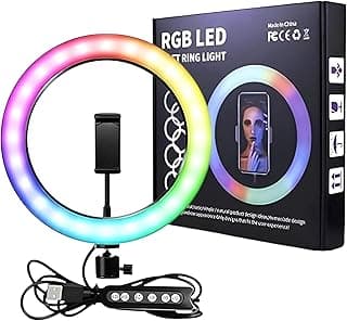 رينج لايت RGB موديل MJ-26 مع حامل هاتف وإضاءة ملونة عملية للتصوير، قطر 26 سم، أوضاع إضاءة متعددة، قناع إضاءة ناعمة 3D - بدون حامل ثلاثي