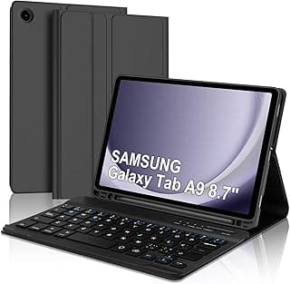 جراب كيبورد لتابلت سامسونج جالاكسي Tab A9 مقاس 8.7 بوصة، كيبورد بلوتوث لاسلكي قابل للفصل مع جراب وحامل قلم لتابلت سامسونج جالاكسي Tab A9 مقاس 8.7 بوصة 2023 (SM-X110/X115/X117)، أسود