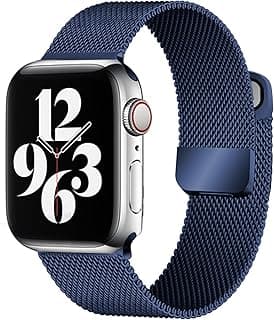 سوار ecband معدني ميلانيزي مغناطيسي متوافق مع ابل واتش 42mm 44mm 45mm 49mm، سوار شبكي من الستانلس ستيل قابل للتعديل بديل لـ iWatch Series Ultra SE 8 7 6 5 4 3 2 1، أزرق