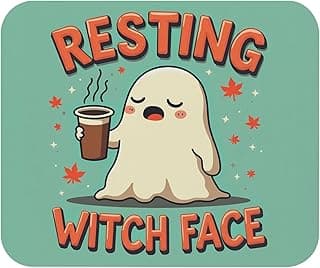 ماوس باد Resting Witch Face بتصميم شبح مضحك - ماوس باد للهالوين وقهوة - سطح ناعم، قاعدة غير قابلة للانزلاق، مفرش مكتب للكمبيوتر واللابتوب