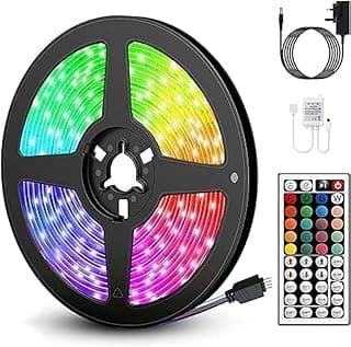 شريط إضاءة LED RGB بطول 5 متر، 5050 مع ريموت كنترول، 150 LED متعدد الألوان، مقاوم للماء IP65، للغرف والأسقف