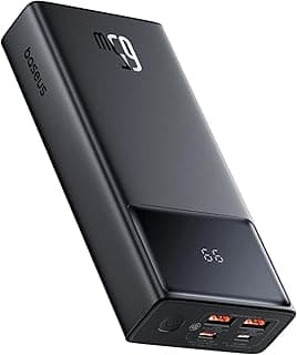باسيوس باور بانك 65 واط 20000mAh | شحن سريع بي دي 3.0 وكيو سي 4.0 | شحن متعدد الاجهزة بمنفذ USB-C | شاشة LCD | شاحن محمول لابل ماك بوك اير برو وايباد وايفون ومايكروسوفت سيرفس برو