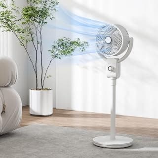 Stand Fan, 93 cm Height with Omnidirectional Air Distribution, Elegant and Lightweight Design for Home and Office - White