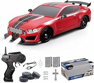 1:16 RC Drift Car, 2.4GHz Remote Control Car, 18KM/H 4WD High Speed Racing Vehicle with LED Lights & Spray Effect, 2 Batteries & Drifting Tires Racing Sport Toy Cars for Adults Kids Boys 8+