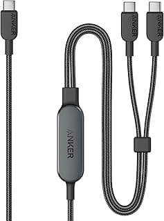كيبل USB نوع C إلى USB نوع C 2 في 1 شحن سريع ونقل بيانات لأجهزة USB نوع C سلك مضفر نايلون متين متوافق مع ماك بوك وسامسونج جالكسي وغيرها من انكر، لون أسود، طول 90 سم