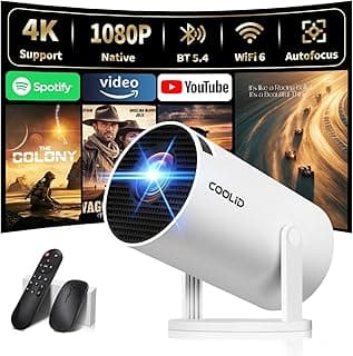 جهاز عرض صغير محمول بدقة 4K 1080 بكسل واي فاي 6 نطاق مزدوج شبكة الجيل الخامس 5G وبلوتوث 5.4 قابل للدوران 270° وتصحيح انحراف تلقائي، جهاز عرض فيديو 35-100 بوصة متوافق مع HDMI وUSB والموبايل - أبيض
