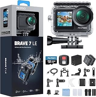 كاميرا اكشن Brave 7 LE مع كارت ميموري 128GB، كاميرا تحت الماء حتى 40 متر، دقة 4K حقيقية 20MP، شاشة لمس، واي فاي، ريموت كنترول، كاميرا للفلوج