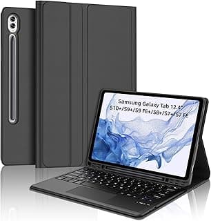 جراب كيبورد لتابلت سامسونج Galaxy Tab S10 Plus/S9FE Plus/S9+ Plus 12.4 بوصة، تراك باد متعدد اللمس، كيبورد بلوتوث لاسلكي قابل للفصل لـ Galaxy Tab S10+/S9FE+/S8+/S7+/S7FE، حامل قلم S Pen، أسود