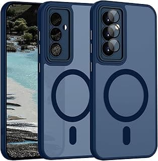 جراب مغناطيسي لسامسونج Galaxy A17، مط شفاف، حماية كاملة للكاميرا، تصميم مقاوم للصدمات، متوافق مع الحامل المغناطيسي (أزرق غامق، سامسونج Galaxy A17 4G / 5G)