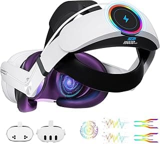 GEEKERA Headstrap Compatible with Meta Quest 3/3S: 10000mAh Battery Head Strap for VR Headset, Adjustable RGB light Headband VR Accessories, Quick Charge Extend 4H Playtime