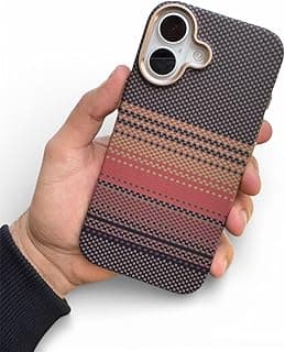 Fekra Ultra-Thin Magnetic Case for iPhone 16, 600D Carbon Fiber Kevlar Texture, Slim Shockproof Protective Cover - Sunset
