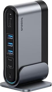 قاعدة توصيل USB-C بـ 3 شاشات 4K عند 60 هرتز 17 في 1 موزع USB مع 2 HDMI منفذ عرض 3 USB-A3.0 5 جيجابايت/ثانية 2 USB-C3.0 بي دي 100 وات، جيجابت إيثرنت لـ اتش بي/لينوفو/ديل/ماك بوك/سيرفس لابتوب من باسيوس