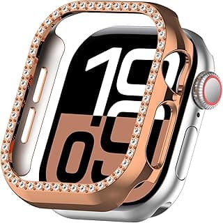 جراب Dl3 Mobilak مرصع بدون حامي شاشة لساعة ابل Series 10 مقاس 46mm، إطار صلب PC، غطاء كريستال مرصع للنساء والفتيات، جراب حماية نحيف لساعة iWatch 10 مقاس 46mm (روز جولد)