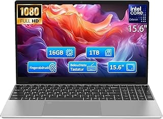 لاب توب 15.6 بوصة دقة FHD 1080 بمعالج سيليرون N95 رباعي نواة 3.4GHz ذاكرة رام 16GB DDR4 و1TB SSD، بطارية 44 وات/س، واي فاي 2.4 جيجا، ويب كام، لوحة مفاتيح (دعم العربية غير مؤكد) USB3.0، فضي من موليجار