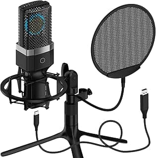 micpro x1 USB Condenser Computer PC Microphone, with Adjustable All Metal Tripod Stand and Shock Mount, Pop Filter & Mute Button for Recording, Streaming, Gaming, Podcast, YouTube, Voice Over