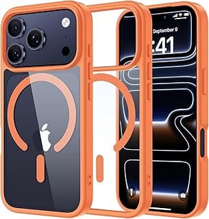 Grabist Magnetic Case for iPhone 17 Pro Max, Compatible with MagSafe, Shockproof TPU Frame, Military Grade Protection, Anti-Scratch Clear Back Cover (Orange)