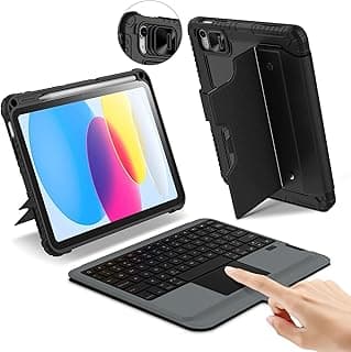 iPad A16 (11th Gen) / 10th Gen Case with Detachable Keyboard, Magic Trackpad, Portrait/Landscape, Rugged Keyboard Case with Camera Cover for iPad 11th / 10th Generation (2025/2022), Black