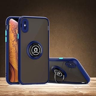 جراب موبايل Fascination متوافق مع ايفون X/XS اكريليك مط غير لامع + PC + TPU جراب حماية فاخر مع حلقة 360 درجة، مضاد للصدمات (أزرق)