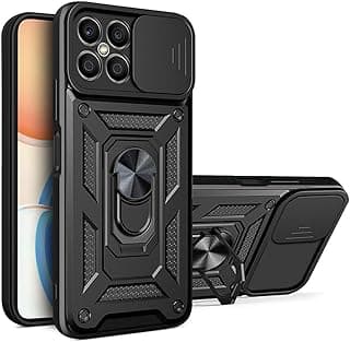 Compatible with Honor X8 Premium Protection Back Case with Camera Slide Cover and Built-in Ring Stand Shockproof Case for Honor X8 4G/Honor X8 (Honor X8 4G, Black)