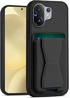 جراب جلد محفظة متوافق مع Vivo V60 5G، غطاء خلفي جلد مع إطار TPU، حماية مضادة للصدمات مع مكان للكروت (أسود)