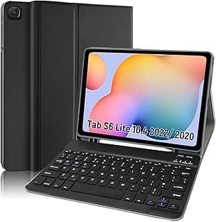 غطاء كيبورد لجهاز سامسونج جالكسي تاب S6 لايت 10.4 بوصة من لاتشيسيس SM-P610/P615/P613/P619 2020/2022 جلدي قابل للطي مع بلوتوث مغناطيسي للفصل حامل قلم اس أسود بلاستيك