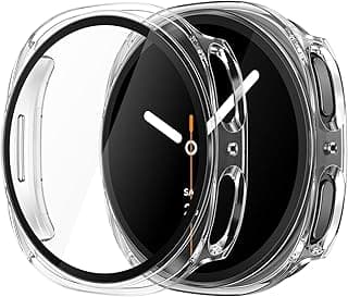 عبوة من 2 واقي شاشة زجاج مقسى مع جراب حماية PC صلب لساعة سامسونج Galaxy Watch 8 مقاس 40 مم، غطاء شفاف نحيف جداً ومضاد للصدمات