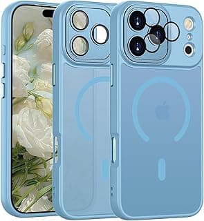 Magnetic case Compatible with iPhone 17 Pro, Upgraded [Full Camera Protection with lens] [Compatible with wireless charging] [Translucent Matte] Shockproof Protective Case (light Blue)