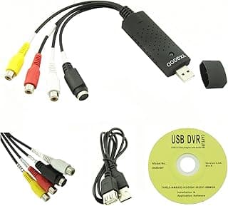 كارت كابتشر EasyCAP صوت وفيديو USB، محول لتحويل شرائط VHS وVCR والتلفزيون إلى DVD