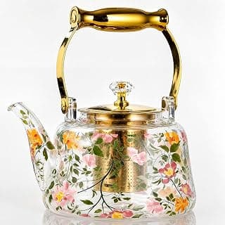 Borosilicate Glass Teapot 1300ml with 304 Stainless Steel Filter | Glass Tea Kettle | Heat Resistant for Daily Use (Shape 2)