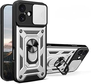 Armor Case, Heavy Duty Shockproof Armor Cover with Camera Shield, 360° Ring Kickstand & Ring Holder Stand Compatible with Apple iPhone 17 (Silver)