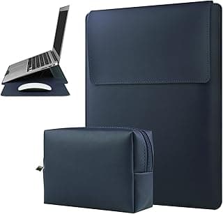 جراب لابتوب جلد مقاس 13-14 بوصة متوافق مع MacBook Air 13.3''/13.6'' M1 M2/MacBook Pro 13 2022-2016/ديل XPS 13/Surface Pro X/8/7/6/5/Surface Laptop مقاس 13.5 بوصة، كحلي