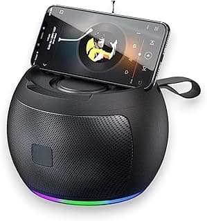 مكبر صوت بلوتوث لاسلكي محمول، يدعم ستيريو USB وشريحة Micro SD وراديو اف ام وAUX، مكبر صوت خارجي محمول 1200 مللي امبير في الساعة وشاحن بالطاقة الشمسية، مكبر صوت لاسلكي عالي الجودة (أسود)، HR-216