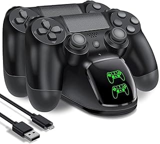 شاحن يد تحكم PS4، قاعدة شحن USB لـ DualShock 4، محطة شحن سوني بلايستيشن 4 / PS4 / Slim / Pro - أسود