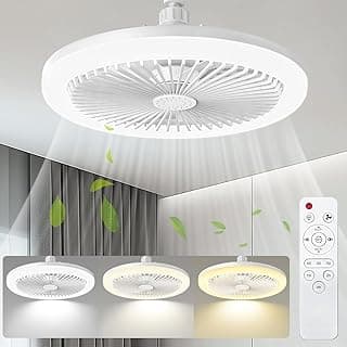 مروحة سقف 10 بوصة بإضاءة وريموت كنترول، أبيض، تصميم حديث، لغرف النوم والمعيشة والمطبخ والجراج