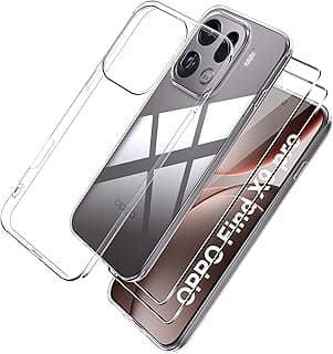 Effcotuo Case for Oppo Find X9 Pro Cover with 2 Pieces Screen Protector for Tempered Glass Screen Protector Transparent Mobile Phone Case Transparent Silicone TPU Protective Case
