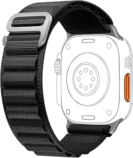 سوار Alpine Loop لساعة ابل مقاس 49mm/45mm/44mm/42mm من النايلون المنسوج مع مشبك G رياضي متوافق مع ساعات ابل سيريس Ultra 8 7 6 5 4 3 2 1 SE - أسود