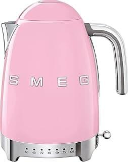 KLF04PKUK, 50's Retro Style Kettle, 7 Temperature Settings, 1.7 L Capacity with Water Level Indicator, 360 Swivel Base, Anti-Slip Feet, Soft Opening Lid, Stainless Steel, Pink, 1 Year Warranty