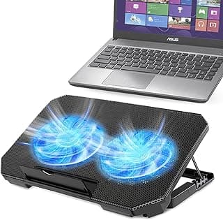 قاعدة تبريد لابتوب، 4 مستويات ارتفاع، إضاءة LED، 2 منفذ USB، تبريد هادئ لأجهزة اللابتوب حتى 17 بوصة (أسود)