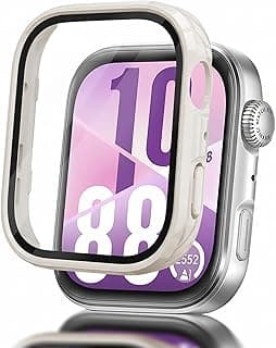 Case Compatible with Huawei Watch Fit 4, Full Coverage Slim Hard Case Protective Bumper Built-in Tempered Glass Screen Protector Shell for Huawei Watch Fit 4 (Ivory White)