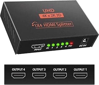 Microware UHD 4 Way 1X4 Powered V1.4 HDMI Splitter with HDCP Full Ultra HD 3D 4K/2K Resolution 1x4 HDMI Splitter