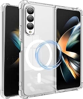 جراب شفاف مغناطيسي لهاتف سامسونج Z Fold 4 يدعم MagSafe [شفاف كريستالي] [مغناطيس ثابت] [مقاوم للسقوط من ارتفاع 10 قدم] جراب مقاوم للصدمات لهاتف سامسونج Galaxy Fold 4، جراب نحيف يدعم MagSafe إصدار 2022