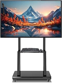 حامل تلفزيون مع عجلات من ميدلا: عربة تلفزيون متنقلة مع حامل لشاشة LED/LCD/OLED/ المنحنية والمسطحة مقاس 32-80 بوصة، بتصميم ارضي مع رف متحرك دوار محمول وقاعدة شديدة التحمل فيسا 600x400