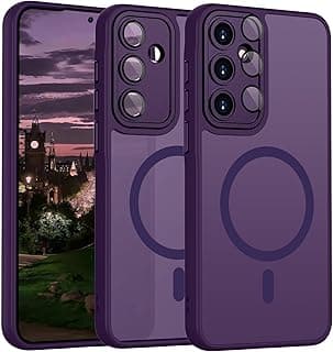 جراب مغناطيسي لهاتف سامسونج Galaxy A37، شفاف مطفي، حماية كاملة للكاميرا، تصميم مقاوم للصدمات، متوافق مع حامل مغناطيسي (أرجواني داكن، سامسونج Galaxy A37 5G)
