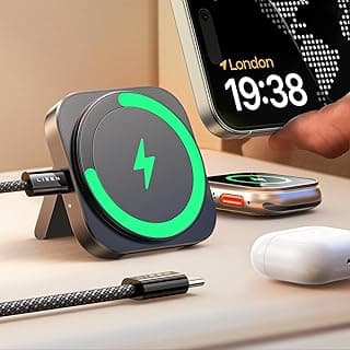 Wireless Charging Station [15W Super Portable] Magsafe Charger Stand for Apple,Travel Essentials Wireless Charger for iPhone and Watch Airpods Foldable Magsafe Accessories Fit iPhone 15 14 13