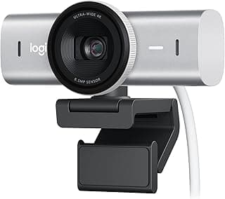 كاميرا ويب ام اكس بريو UHD بدقة 4K من لوجيتيك، 60 إطار في الثانية بدقة 1080p، ميكروفون مزدوج بخاصية إلغاء الضوضاء، منفذ USB-C، غطاء كاميرا ويب، متوافقة مع مايكروسوفت تيمز، زووم، جوجل ميت، رمادي غامق