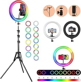 RGB 12 inch Ring Light with Stand 8 Feet Tripod Stand for Phone | Camera | 3 Color Modes Dimmable Lighting | for YouTube | Photo-Shoot | Video Shoot | Live Stream | Makeup & Vlogging