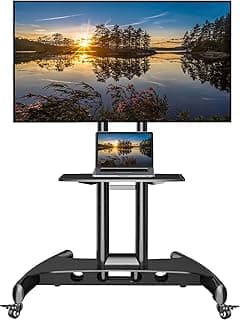 عربة تلفزيون متنقلة NB، حامل تلفزيون متحرك بعجلات للشاشات LCD LED OLED مقاس 32 إلى 75 بوصة حتى 100 رطل (أسود)