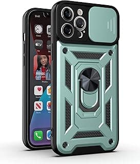 Armor Case, Heavy Duty Shockproof Armor Cover with Camera Shield, 360° Ring Kickstand & Ring Holder Stand Compatible with Apple iPhone 12 Pro Max (Green)