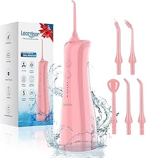 Leominor Water Dental Flosser Pick for Teeth - 5 Modes Cordless Portable Water Teeth Cleaner IPX7 Waterproof Oral Irrigator Rechargeable, Professional Flossing Cleaning Picks for Home Travel (Pink)