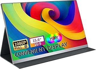شاشة محمولة 15.6 بوصة FHD 1080P IPS 1920×1080 HDR مع منفذ نوع C وميني HDMI ومكبرات صوت وغطاء من البولي يوريثين، متوافقة مع الكمبيوتر واللاب توب وماك بوك